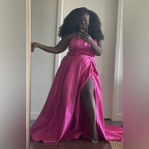 Hebeos Ball Gown Sleeveless Strapless Dress (Fuschia)